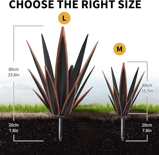 KODIBO Large Tequila Rustic Sculpture, Rustic Metal Agave Plants for Outdoor Patio Yard, Home Decor Hand Painted Metal Agave Garden Yard Statue, Outdoor Lawn Ornaments Yard Stakes (Black -L)