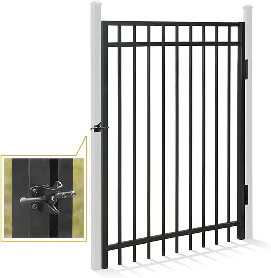 Fencer Wire Heavy Duty Flat Top Fence Gate, 5FT Height x 4FT Width Outdoor Fence Gate, Outdoor Anti-Rust Metal Steel Gate for Fencing Barrier, Decorative Garden Gate with Gate Lock
