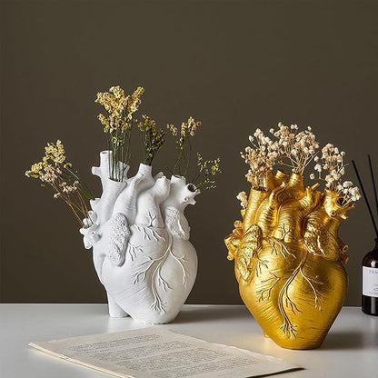 Resin Vase Planter, Decorative Heart Vase - Anatomical Heart Tabletop Decorative Craft, Farmhouse Living Room Bedroom Countertop (White,Small)