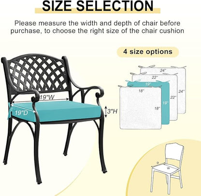 downluxe Waterproof Outdoor Chair Cushions Set of 4, 19" x 19" x 3" Patio Chair Cushion with Non-Slip Ties & Handle, Square Outdoor Cushion for Patio Furniture with Removable Cover, Teal
