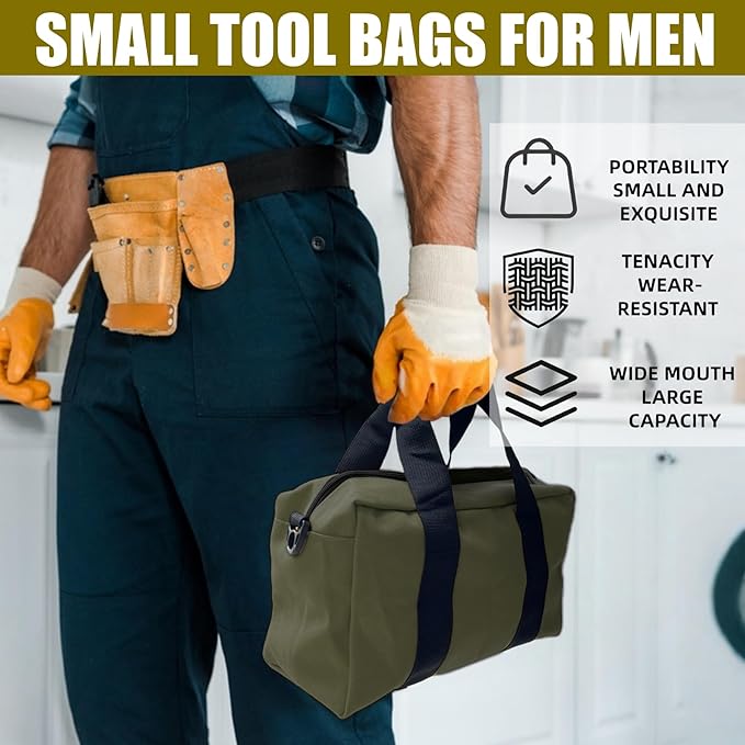 BLIRITEL Wide Mouth Tool Bag, Heavy Duty Canvas Tool Storage Bag, Large Capacity Handbag, Multi-function Tool Organizer Tote Bag for Storage Wrenches Pliers (Army Green, 18 Inch)