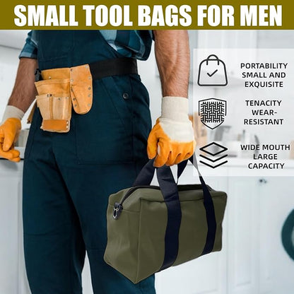 BLIRITEL Wide Mouth Tool Bag, Heavy Duty Canvas Tool Storage Bag, Large Capacity Handbag, Multi-function Tool Organizer Tote Bag for Storage Wrenches Pliers (Army Green, 18 Inch)