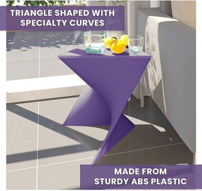 LeisureMod 15.75" Stackable Weather-Resistant Plastic Triangular Side Table - Accent End Table for Indoor & Outdoor Use (Purple, Set of 2)