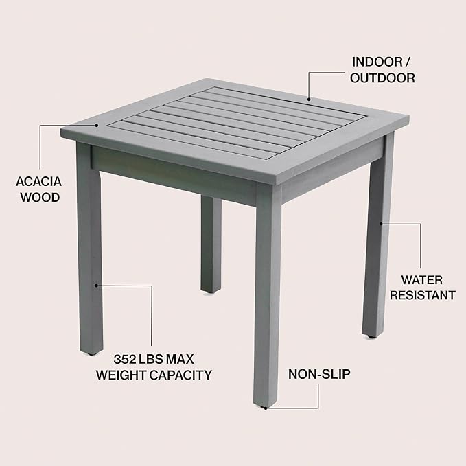 JONATHAN Y END6000G Archer 18.9" Modern Classic Square Slatted Solid Acacia Wood Indoor/Outdoor Adirondack Side Table for Patio, Garden, Bathroom, Living Room, Gray