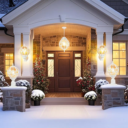 Dusk to Dawn Globe Outdoor Post Light for Lawn Porch Yard Driveway, White Outside Waterproof Lamp Post Light, Rust-proof Pier Mount Sphere Post Lighting Fixture, Exterior Pole Post Light(2 Pack)