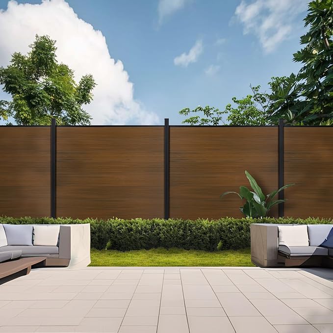 Mondaria Privacy Fence for Outside, 6ftx6ft Outdoor Privacy Panels with In-ground Post, Wind Resistant Wood Plastic Composite Fencing for Patio, Backyard, Garden and Swimming Pool (Brown with 1 Post)