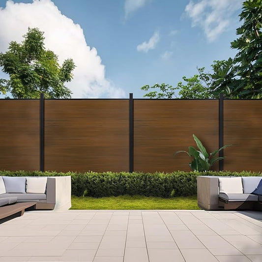 Mondaria Privacy Fence for Outside, 6ftx6ft Outdoor Privacy Panels with In-ground Post, Wind Resistant Wood Plastic Composite Fencing for Patio, Backyard, Garden and Swimming Pool (Brown with 1 Post)