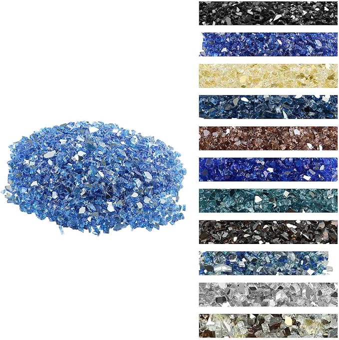 VEVOR Fire Glass, 10LBS / 4.5KG High-Temperature Resistant Fireplace Rocks, 1/4-Inch / 6.35 mm Reflective & Smokeless Firepit Glass Rock, High Luster Stone Landscaping for Fire Pit Table, Cobalt Blue