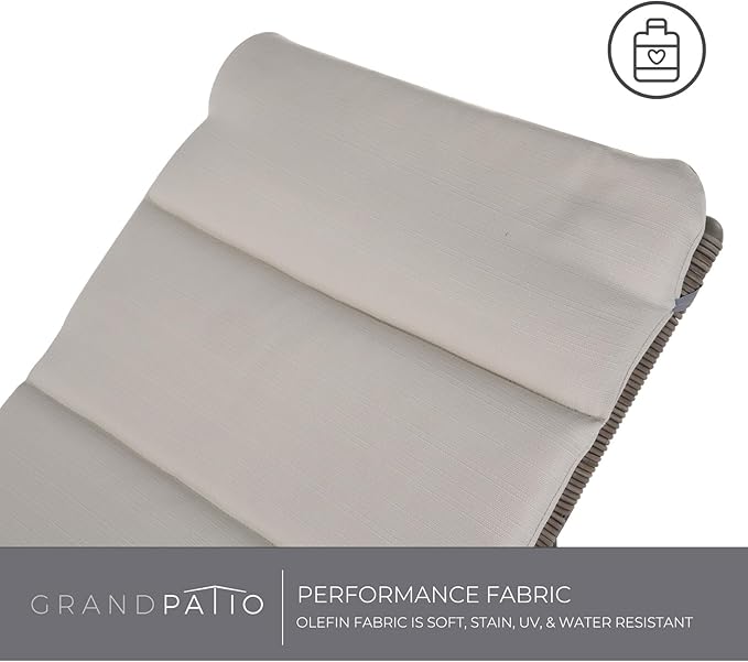 Grand patio Outdoor Chaise Lounge Sunbathing Chair Arc Lounger with Wicker Cushion Multipurpose Lounge Chair for Poolside, Tan