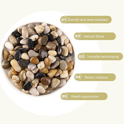 20LB Polished River Rocks for Plants with Mixed Colors 1/4-5/8Inch Decorative Natural River Stones Pebbles for Outdoor Small Stones Gravels for Home Decoration