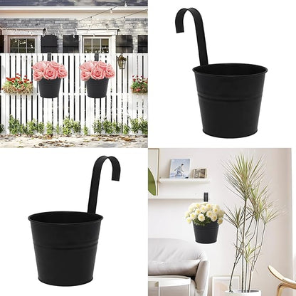 Hanging Planters Set of 2 - Small Modern Black Outdoor Pots with Sturdy Hooks, Space-Saving Design for Patio, Garden, Balcony - Durable Weather-Resistant Plant Containers
