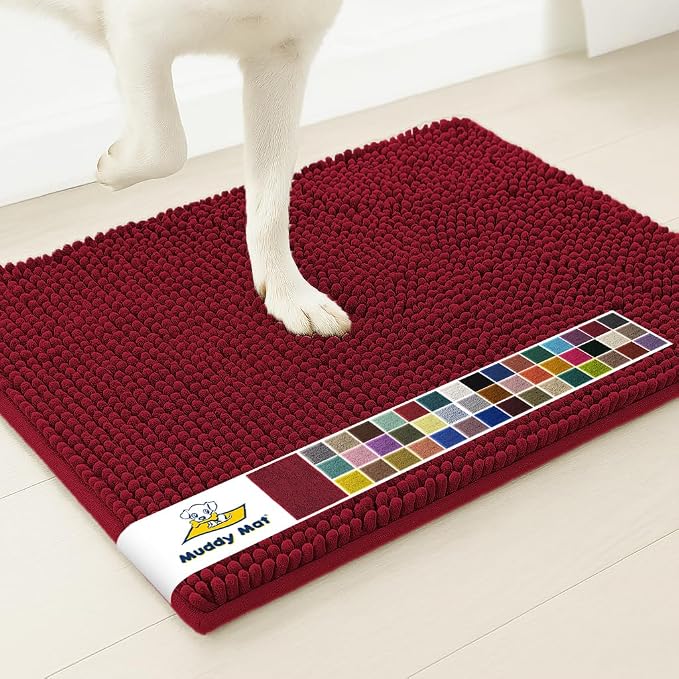 Muddy Mat® | Super Water Absorbent Door Mat Indoor, Microfiber Quick Dry Chenille Entryway Rug, Slip Resistant Front Door Mat, Indoor Mats for Entryway, Machine Washable Pet Rug, Maroon 3ft x 8ft