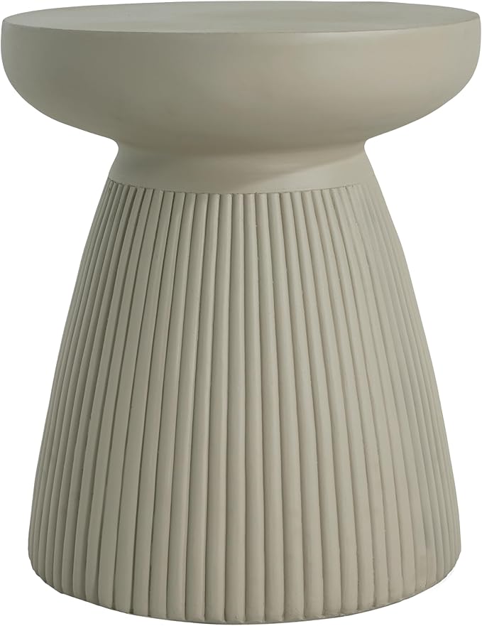Christopher Knight Home Luce 20" Indoor Outdoor Round Top Accent Table, Patio Decorative End Side Table, Lightweight Concrete Garden Stool for Patio Living Room Balcony & Garden Decor, Sand Gray