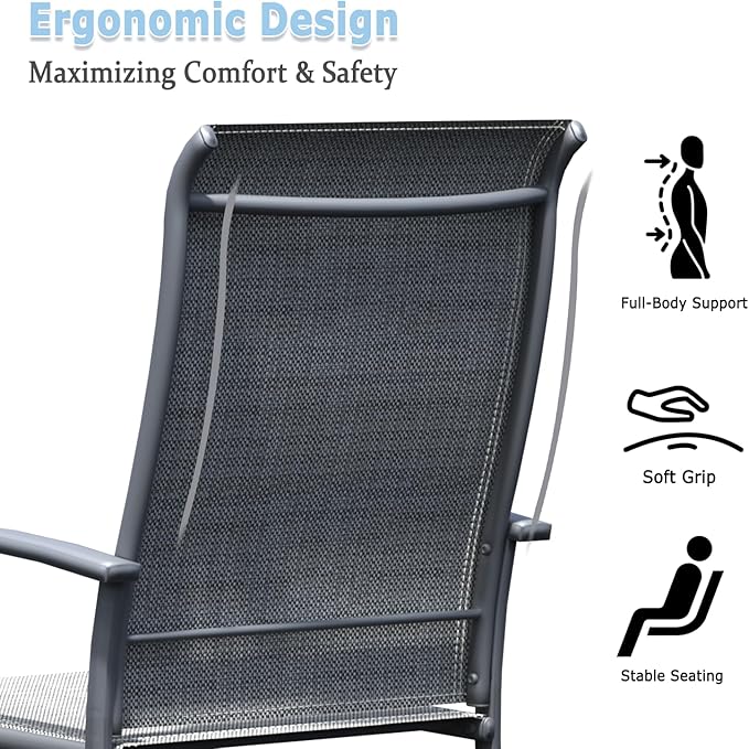 Patio Dining Chairs Set of 4, Outdoor Dining Chairs with High Back, Metal Outdoor Chair Set with Comfort and Durability, Patio Chair for Deck Lawn Kitchen Garden Backyard, Grey