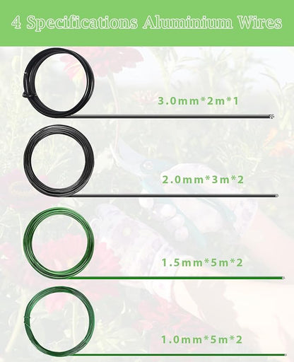 Bonsai Wire Kit 8Pcs, 7 Roll Aluminum Training Wire Coils with Cutter Set -1/1.5/2.0/3.0mm Multiple Sizes Bonsai Accessories for Bonsai Trees Branch Control Plant Shaping