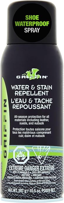 Griffin Shoe Protector Spray – Long-Lasting Water & Stain Repellent – Water Repellent Spray for Boots, Coats & More