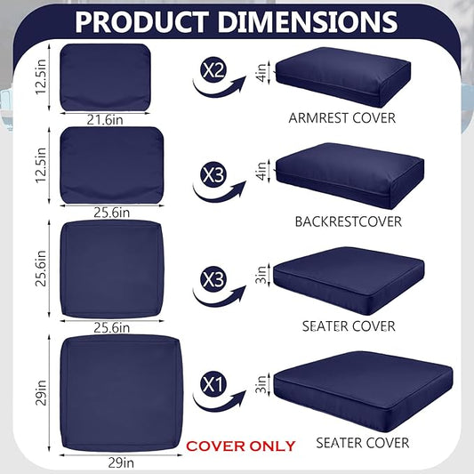 9 Piece Outdoor Patio Waterproof Cushion Covers, Fits 4-Seat Wicker Rattan Sectional Couch Chair Furniture Cover Replacement Set - Fade-Resistant Patio Cushion Covers with Zipper