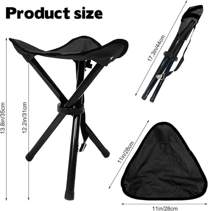 Travel Folding Camping Stool, 14.6 inches Tripod Chair and Maximum weight 210 lbs Outdoor Portable Party Chair Fishing Chairs Seat for Camping Fishing Hiking Gardening and Garden Painting Black