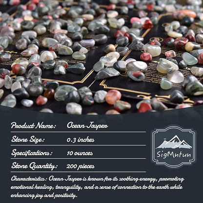 Polished Ocean Jasper Crystal Chips 200 Pcs - 0.3" 10 oz Tumbled Stone Chips Crushed Sea Glass Stones Healing Reiki Crystal Making Home Decoration,0.3" inches