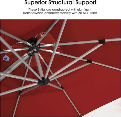 PURPLE LEAF 9 X 12 FT Cantilever Patio Umbrellas with Base Included, Large Square Offset Umbrella with 360° Rotation, Outdoor Aluminum Pool Umbrella for Pool Lawn Garden, Terra