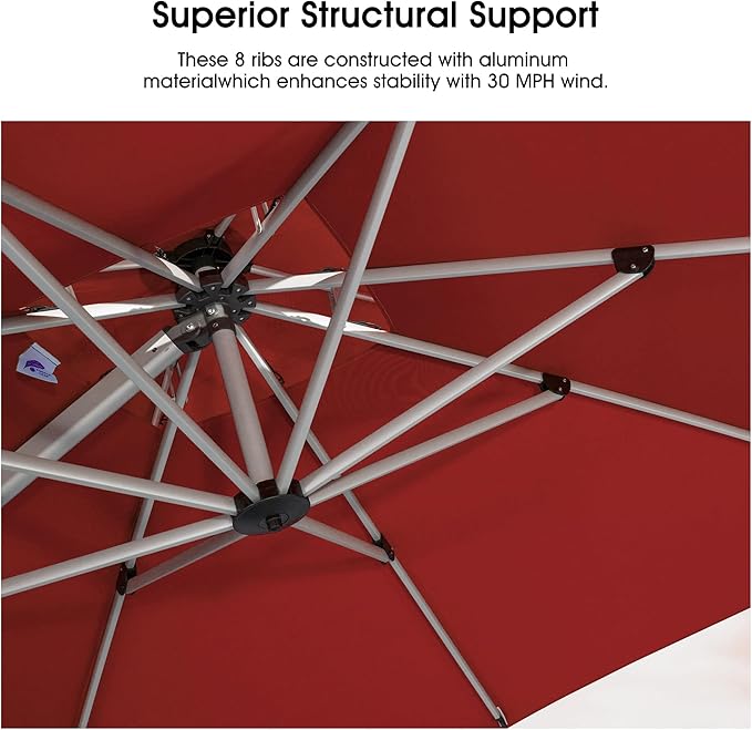PURPLE LEAF 10 FT Cantilever Patio Umbrellas with Base Included, Large Square Offset Umbrella with 360° Rotation, Outdoor Aluminum Pool Umbrella for Pool Lawn Garden, Brick Red