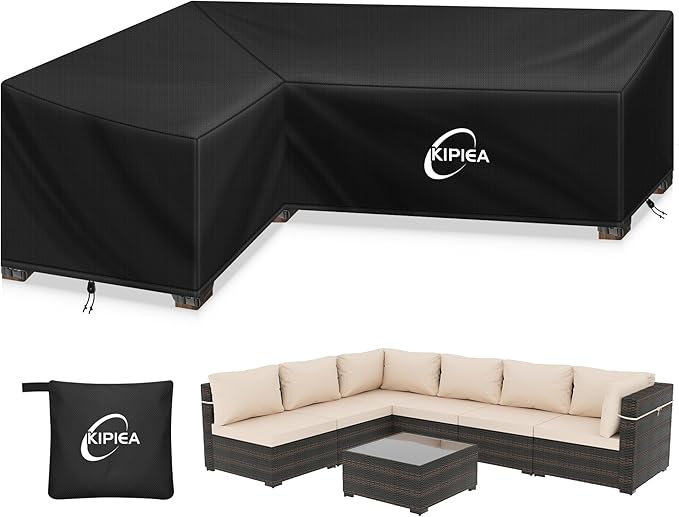 Kipiea Patio L-Shaped Sectional Sofa Cover, 420D Heavy-Duty Oxford Fabric Outdoor Sectional Cover with 6 Windproof Buckles, Anti UV and No Tears, No Fading (Left Facing, 58" x 85" L x 33.5" D x 31" H)