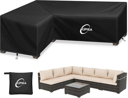 Kipiea Patio L-Shaped Sectional Sofa Cover, 420D Heavy-Duty Oxford Fabric Outdoor Sectional Cover with 6 Windproof Buckles, Anti UV and No Tears, No Fading (Left Facing, 58" x 85" L x 33.5" D x 31" H)