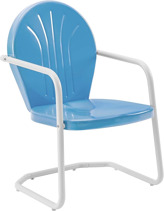 Crosley Furniture Griffith 3-Piece Outdoor Chair and Side Table Set, Retro Metal Bistro Patio Sets for Porch, Sky Blue