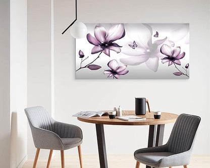 Muolunna BK06598 Purple Magnolia with Butterfly Flower Canvas Wall Art Picture 1 Panel 3D Wallpaper Modern Art Prints Painting for Bedroom Modern Office Wall Decor Artwork