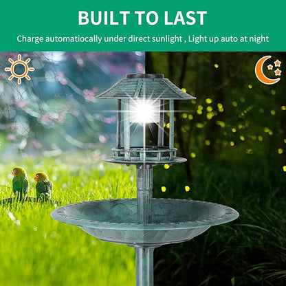 Outvita Outdoor Bird Bath, Garden Bird Baths Decorations with Solar-Powered Lamp and Resin Pedestal Flower Planter Base Bird Feeder for Yard Patio