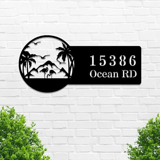 Beach House Metal Sign Custom,Flamingo Personalized Family Name Sign Wall Art,Custom Home Address Numbers Marker,Street Address Wall Hanging for Gate Fence Door Plate Office Hotel Entry Road Mailbox