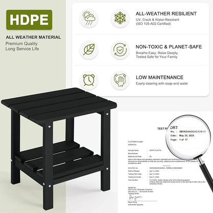 Outdoor Side Table Set of 2 - HDPE Small End Table - Patio Side Tables Square for Backyard Pool Porch Balcony - Indoor Outdoor Double Layer Storage - Black