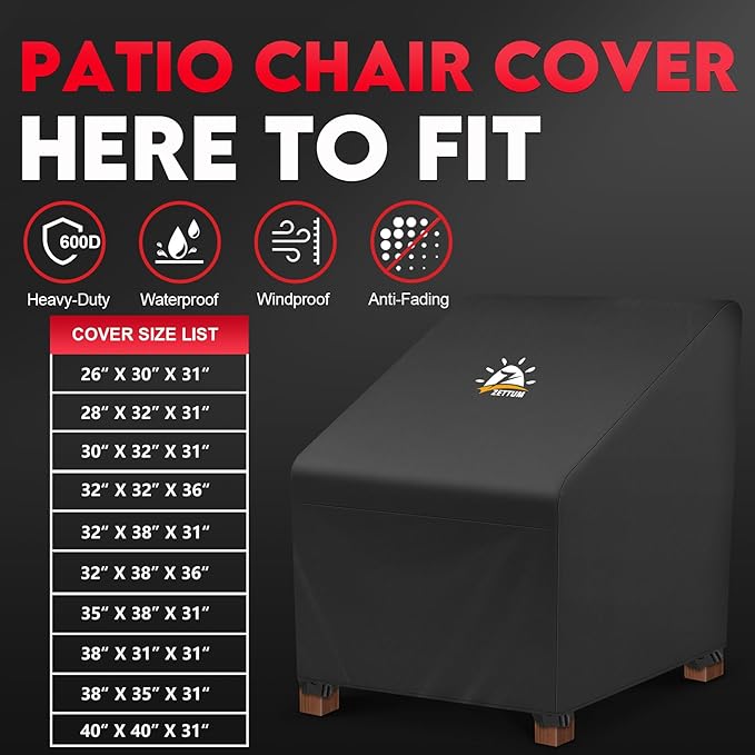 Zettum Patio Chair Covers 2 Pack - 600D Outdoor Chair Cover Waterproof & Heavy Duty, Large Lawn Furniture Cover for Wicker Chair, Swivel Chair, Rocking Chair, Single Sofa Chair - 40 x 40 x 31 Inch