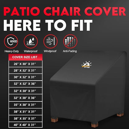 Zettum Patio Chair Covers 2 Pack - 600D Outdoor Lounge Deep Seat Cover Waterproof Heavy Duty, Lawn Furniture Cover for Wicker Chair, Swivel Chair, Rocking Chair, Single Sofa Chair - 30 x 32 x 31 Inch