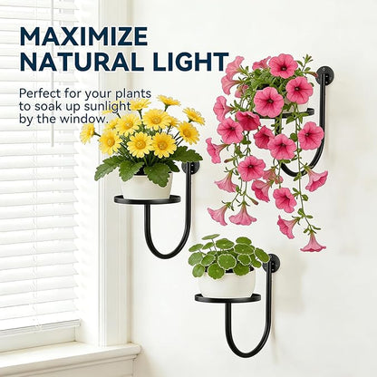 Wall Planters for Indoor Plants, 3 Pack Wall Mounted Plant Holder, Metal Plant Floating Decor Shelves, Space Saving, for Bedroom, Living Room, Kitchen, Office, Bathroom Decor