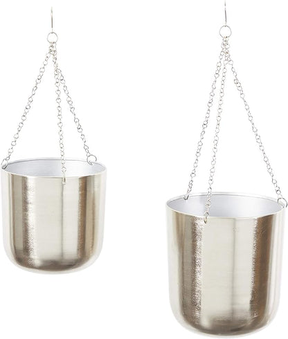 Deco 79 Metal Hanging Planter, Set of 2 9", 11"H, Silver
