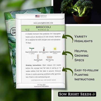 Sow Right Seeds - Waltham 29 Broccoli Seeds for Planting - Non-GMO Heirloom Packet with Instructions to Plant an Outdoor Home Vegetable Garden - Grow Your Own Fresh Green Broccoli - Great Gift (3)