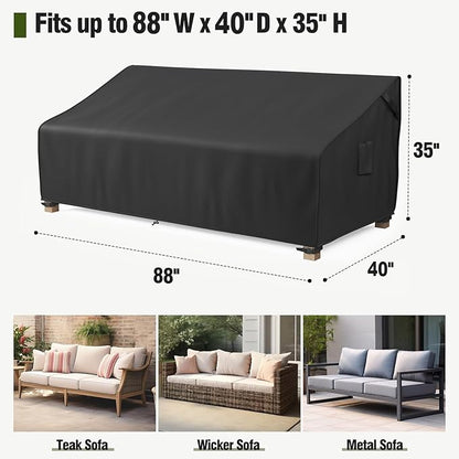 MR.COVER 3-Seater Outdoor Couch Cover, Patio Furniture Covers Waterproof, Fits up to 88W x 40D x 35H inches, with Air Vent and Handles, Black