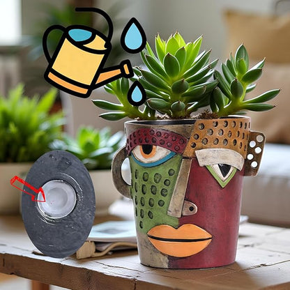 XMGZQ Abstract Cubism Face Planter,Pop Art Sculpture & Vase Decor,Unique Picasso Style Flower Pot,for 4-6 Inch Succulents & Houseplants,Drainage Hole Included,Statement Gift (Rustic)