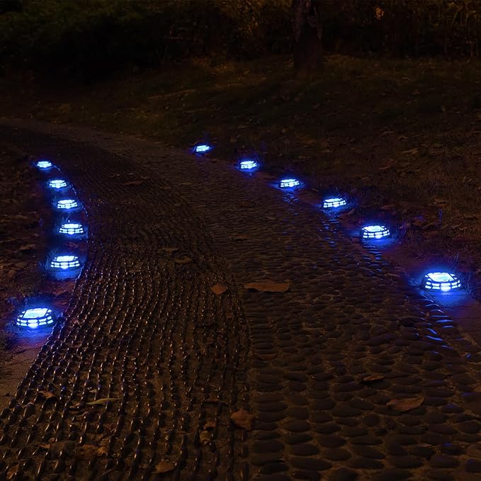Solar Deck Lights Outdoor Driveway Marker Dock LED Light,3 Lighting Modes,Warm/Bright White and Blue IP67 Waterproof Road Markers for Driveway Sidewalk Garden Pathway Yard
