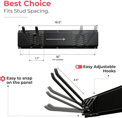 TIDYME Garage Tool Organizer Wall Mount - 48 inches - Sturdy Storage Rack with Adjustable Hooks, Anti-Rust - Easy Installation, 300lbs Capacity - Garden Tool Organizer (03 Racks & 06 Hooks)