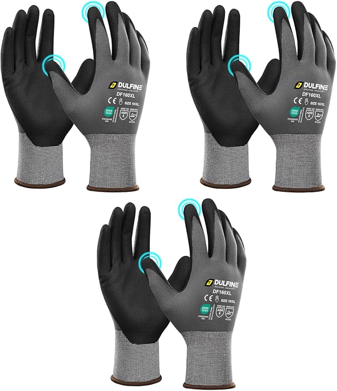 Safety Work Gloves MicroFoam Nitrile Coated-3 Pairs Pack,Seamless Knit Nylon Glove with Black Micro-Foam Nitrile Grip,Ideal for General Purpose,Automotive,Home Improvement,Painting(Extra Large)