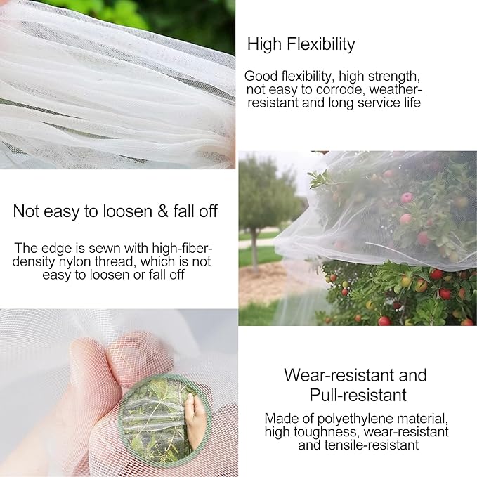 Garden Mesh Netting with Drawstring & Zipper,2PACK Pest Barrier Insect Netting Plant Mesh Cover for Vegetable Flowers Fruits Plants (2.3FTx 3.3FT+3.3FT x 4.9FT)