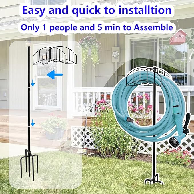 Garden Hose Holder Stand - Frestanding Heavy Duty Metal Water Hose Hanger, Detachable Hose Storage Organizer Holds 150ft, 2-Pack for Outside Yard Lawn (Black)
