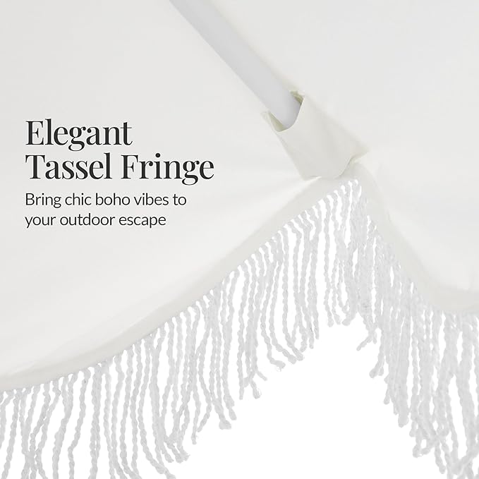 Best Choice Products 9ft Fringe Market Patio Umbrella – Outdoor Boho Tassel Sunshade for Table, Pool, Deck, Backyard – UPF50+, Easy Tilt, Heavy Duty Steel Pole & Ribs