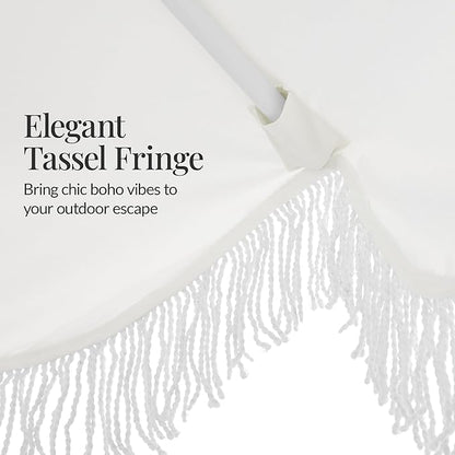 Best Choice Products 9ft Fringe Market Patio Umbrella – Outdoor Boho Tassel Sunshade for Table, Pool, Deck, Backyard – UPF50+, Easy Tilt, Heavy Duty Steel Pole & Ribs