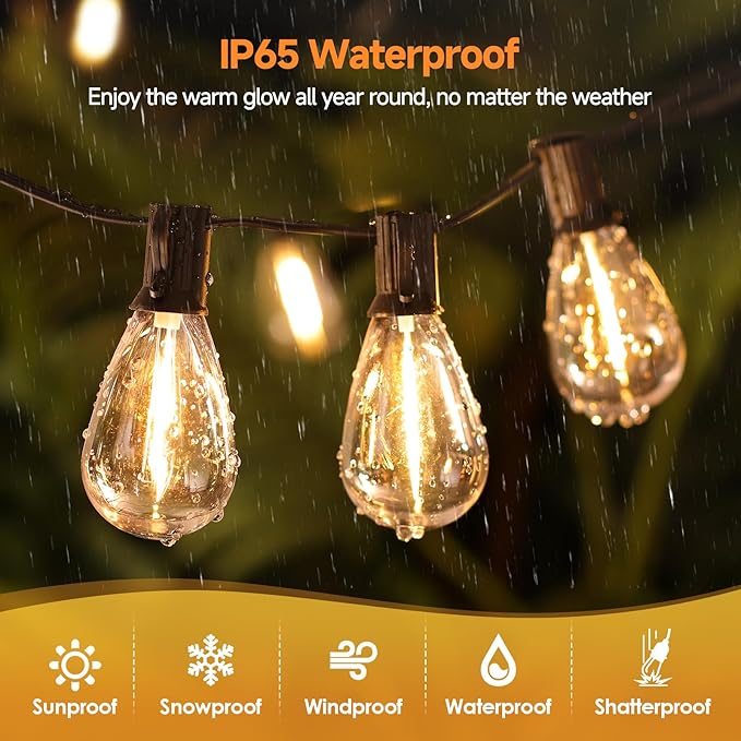 150FT(2x75FT) LED Outdoor String Lights S11 Dimmable Patio Light, with 44+3 Waterproof Shatterproof Edison 2700K Bulbs for Yard Balcony, Black