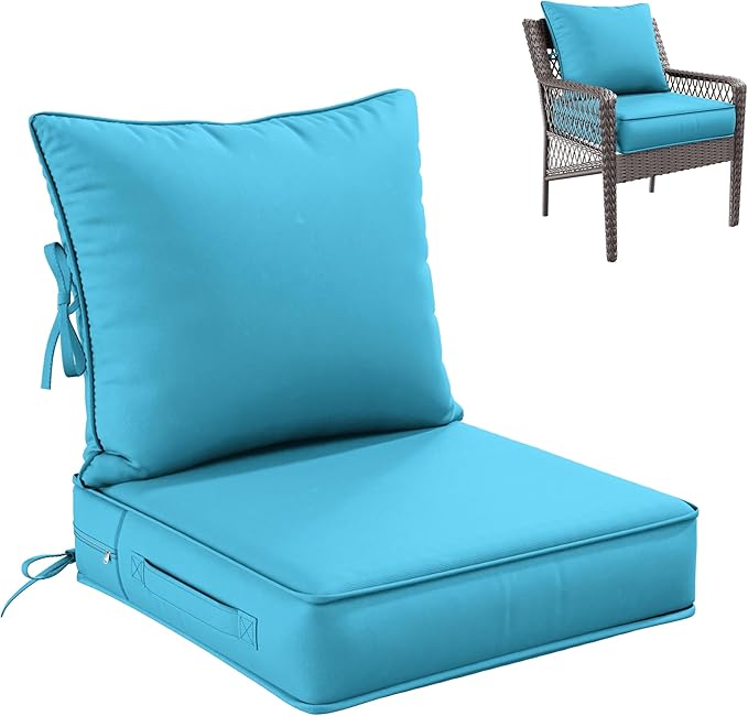 Premium Outdoor Seat Cushion Chair Cushions for Patio Furniture 19 L X 19 W X 4 H Waterproof & Fade Resistant Deep Seat and Backrest Cushion Set with Removable Covers for Chair, Sofa