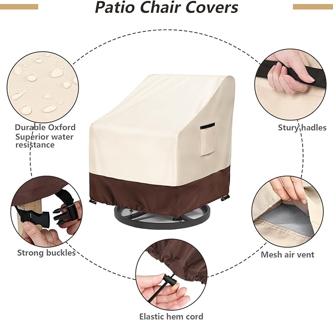 Patio Chair Covers 2 Pack, 33W x 35D x 38.5H inches, 600D Heavy Duty Waterproof Outdoor Furniture Cover, Patio Furniture Covers for Lawn/Garden Chiars, Beige & Brown