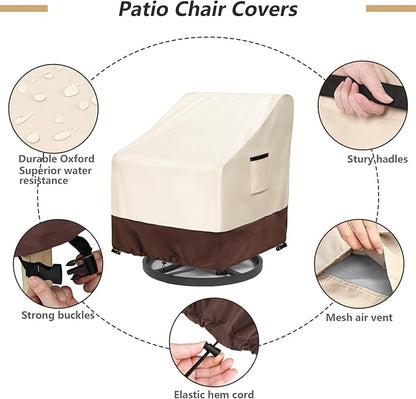 Patio Chair Covers 2 Pack, 28W x 33D x 38.5H inches, 600D Heavy Duty Waterproof Outdoor Furniture Cover, Patio Furniture Covers for Lawn/Garden Chiars, Beige & Brown